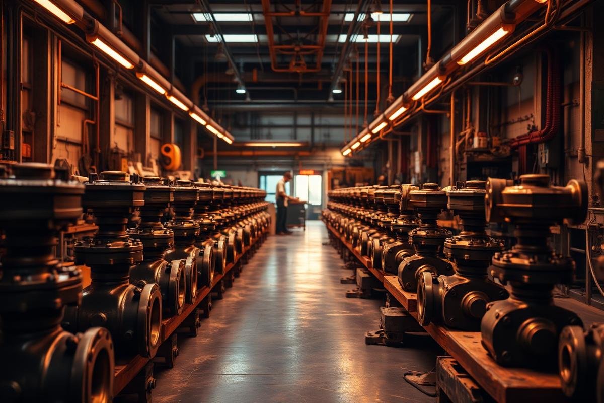 IndiTech shop floor with rows of finished valve assemblies